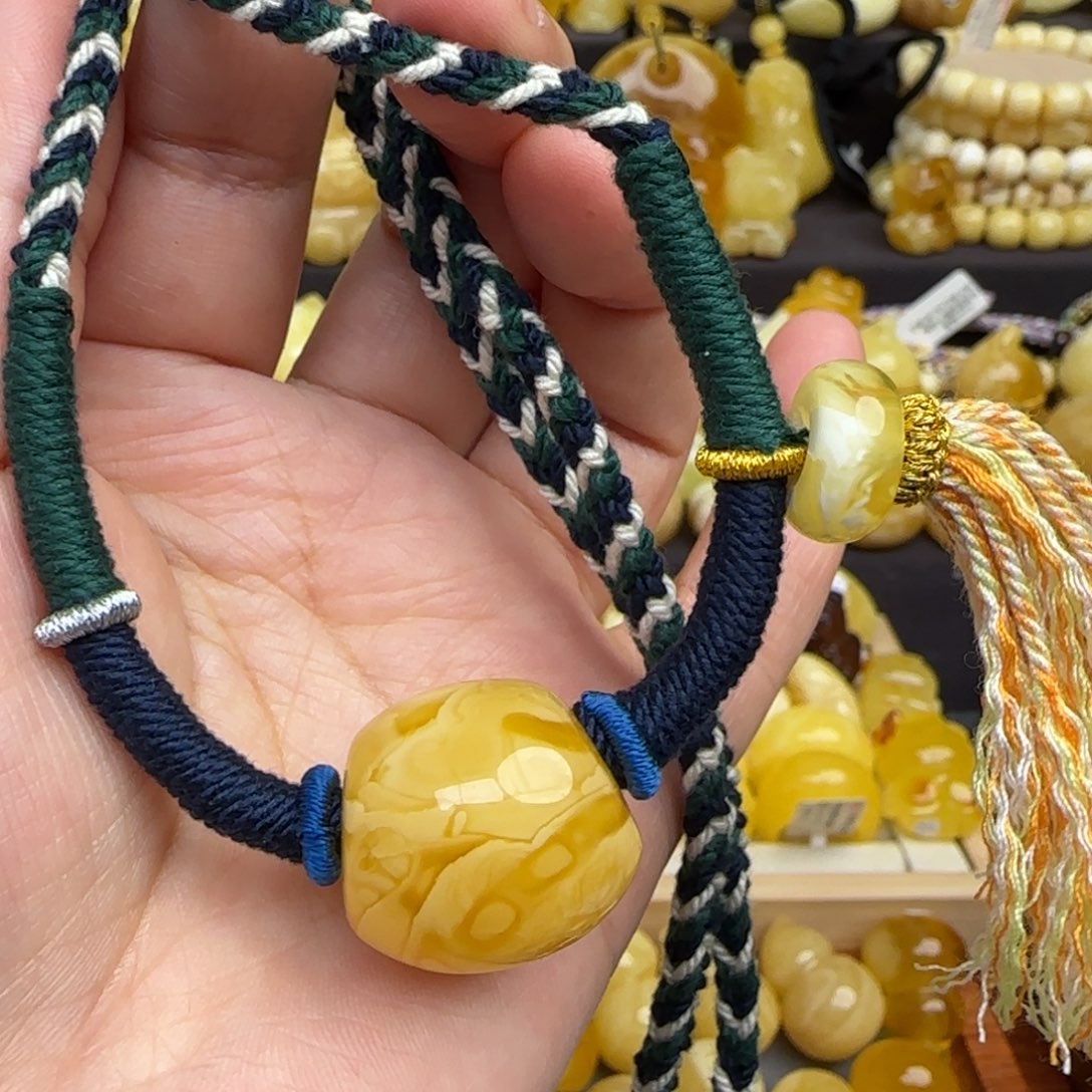 蜜蜡套链未镶嵌焦皮料蜜蜡马蹄珠锁骨链