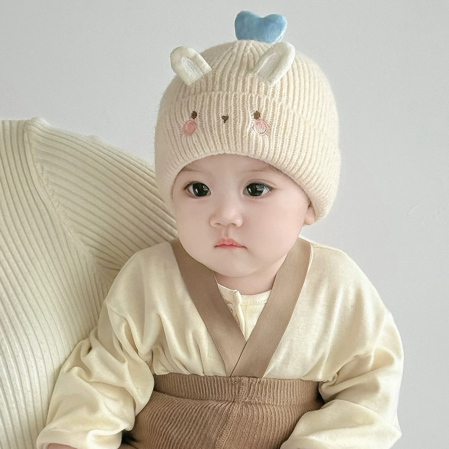 翻边檐圆顶秋冬季加厚休闲风帽子无檐卡通风保暖加绒