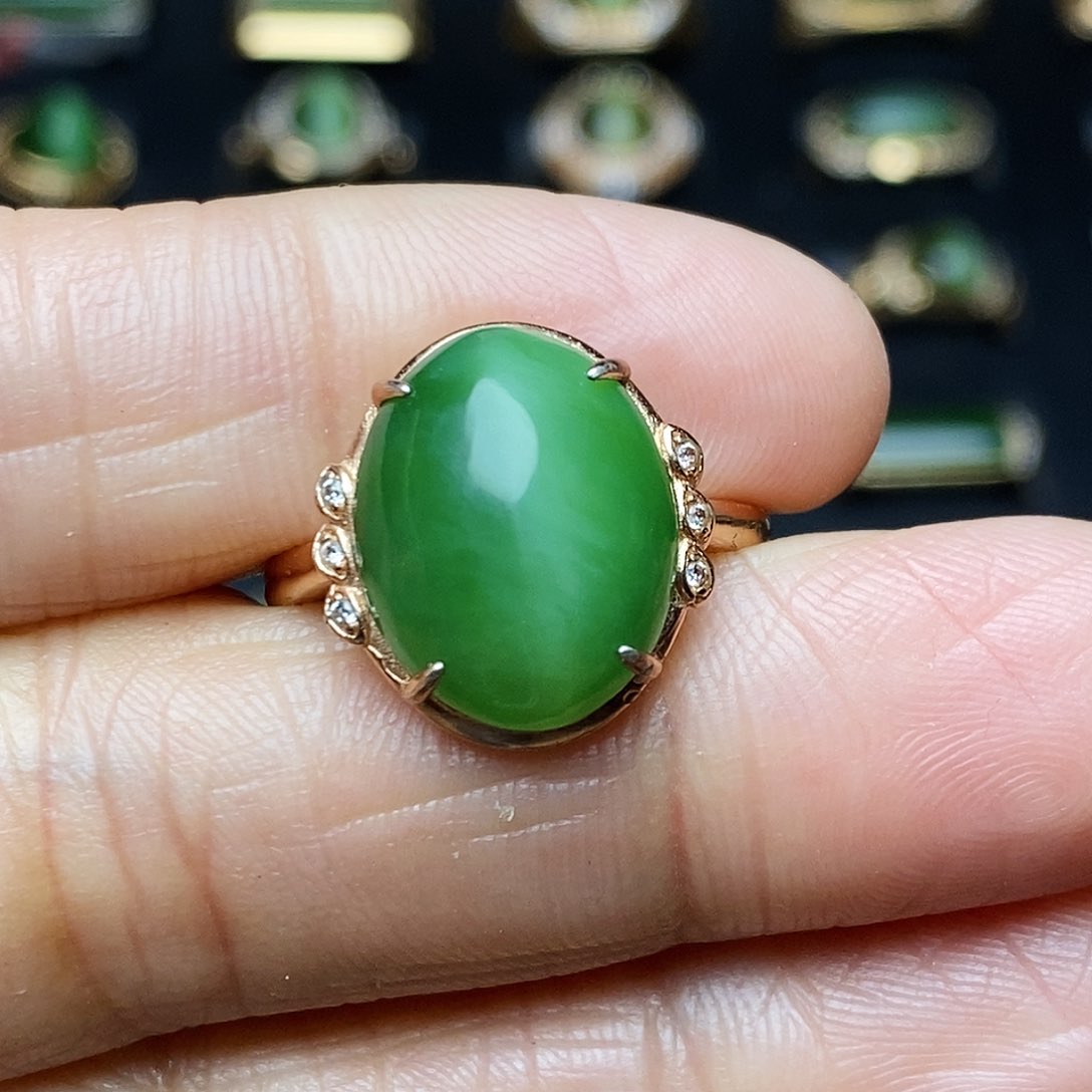 和田玉（碧玉）戒指银S925镶嵌