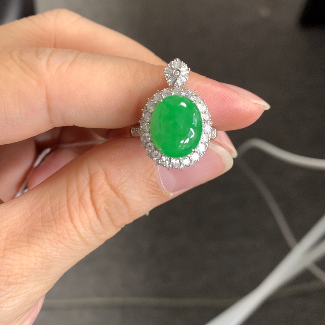 翡翠戒指18K金镶嵌倩*～翡翠