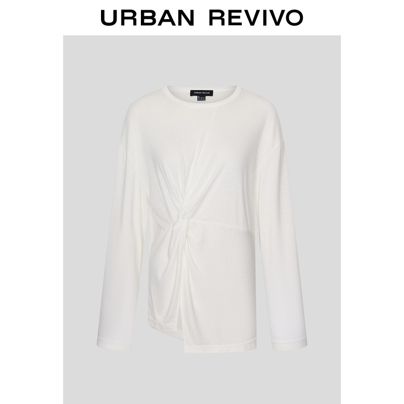 UR2026春季新款女装休闲简约不规则扭结长袖T恤UWH460013