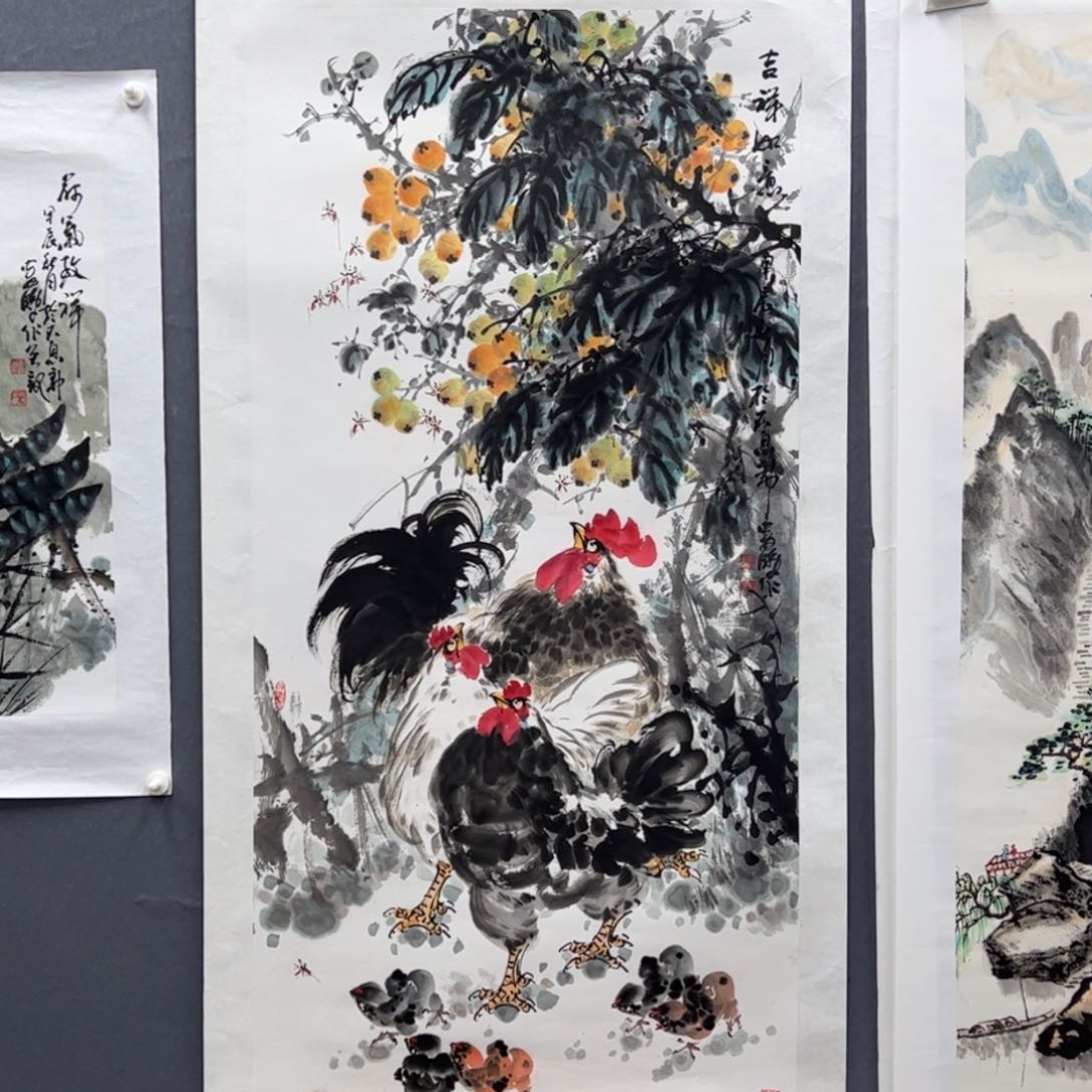 国画娄鹏 公鸡四尺