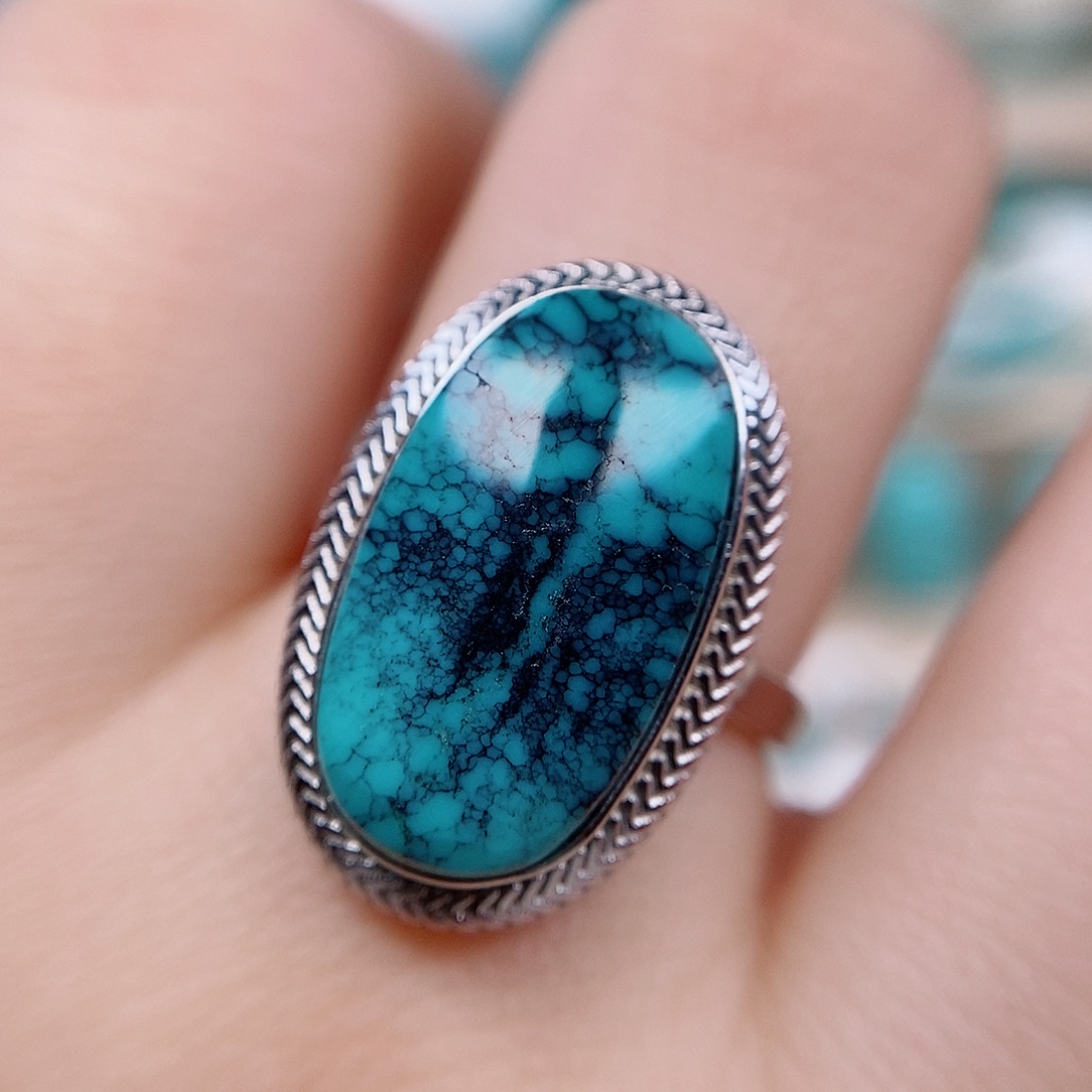 绿松石戒指银S925镶嵌