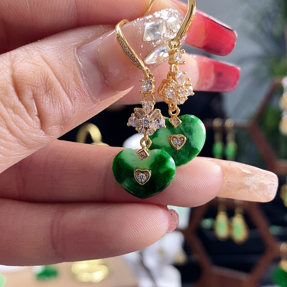 翡翠耳饰银S925镶嵌翡翠