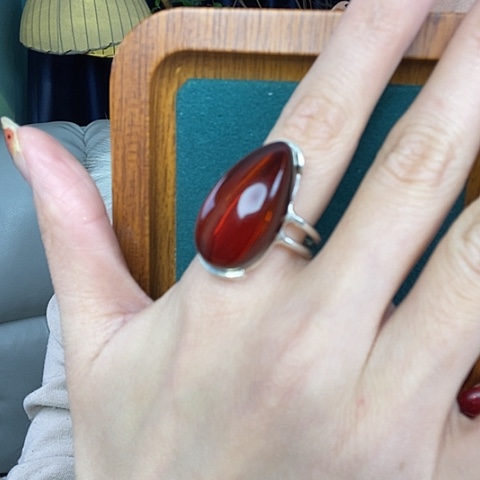 血珀戒指银S925镶嵌戒指