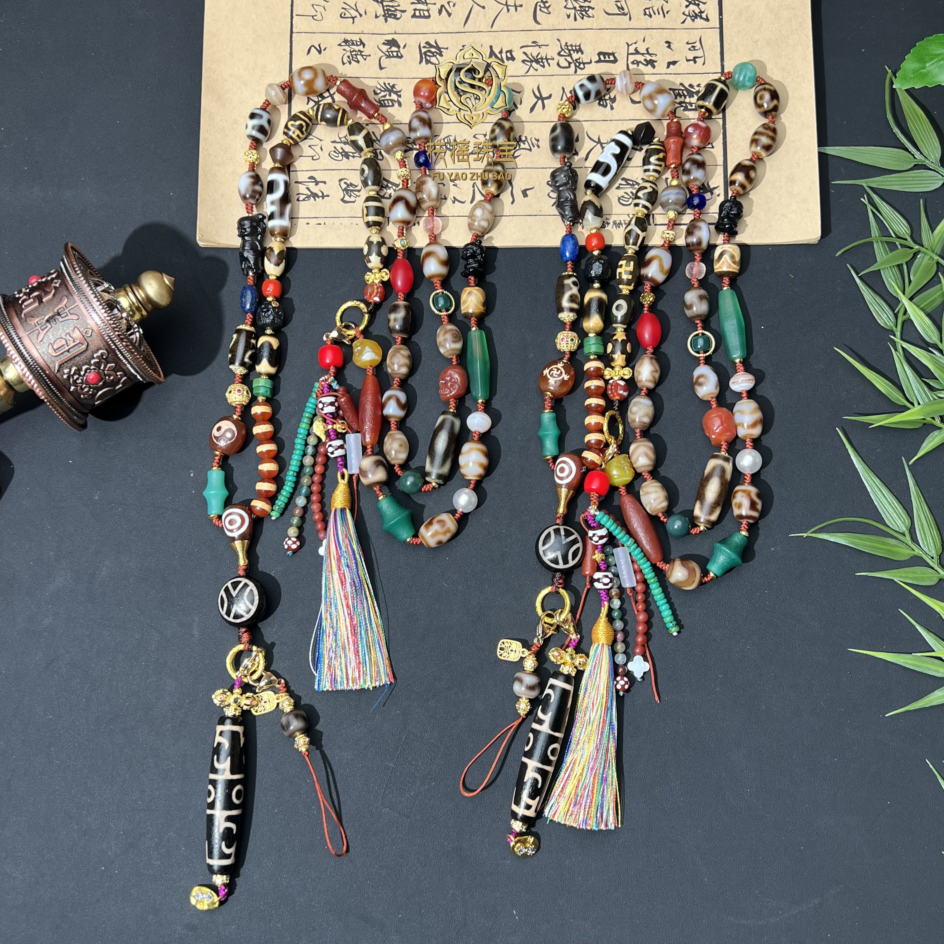 非金属珐琅吊坠 扶摇臻选|莲师三Y藏风多宝多圈项链3122