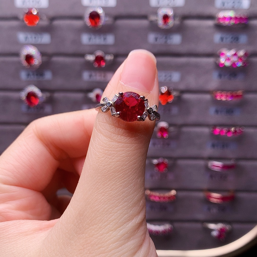 戒指银S925镶嵌红宝石