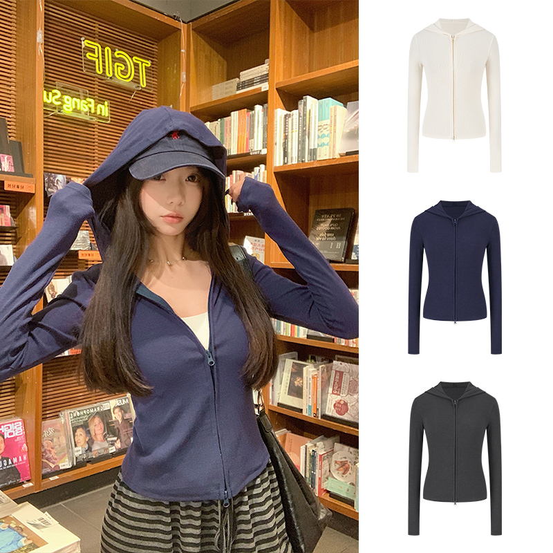 Moses Queen/魔西女王正肩连帽卫衣外套女百搭修身双拉链开衫上衣