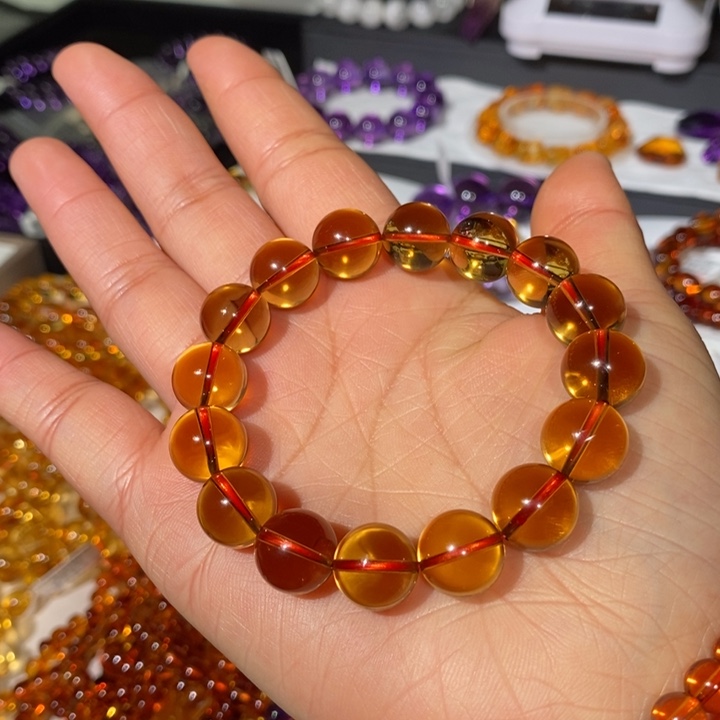 未镶嵌水晶手链12mm浓郁暴力黄亏漏