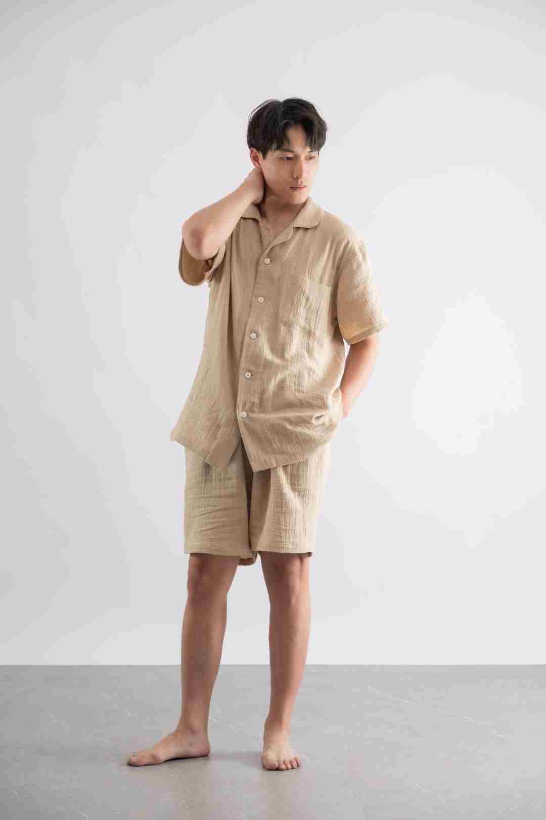 男士短袖夏季家居服套装男睡衣（燕麦）