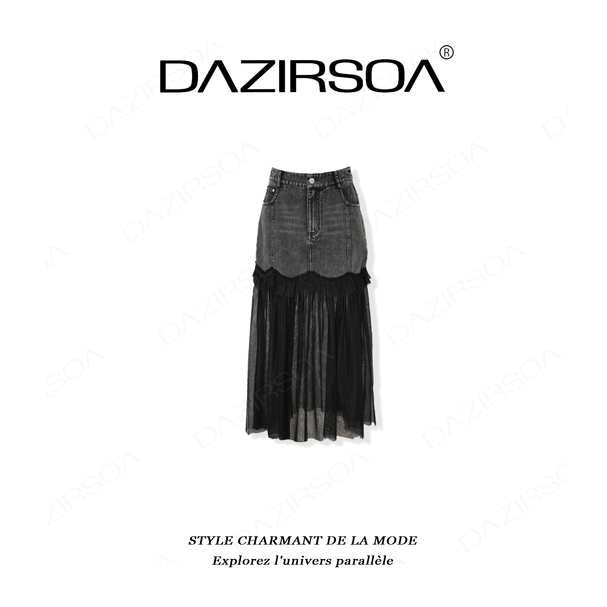 “摩登出色”时尚百搭拼接网纱牛仔裙半身裙 Y725