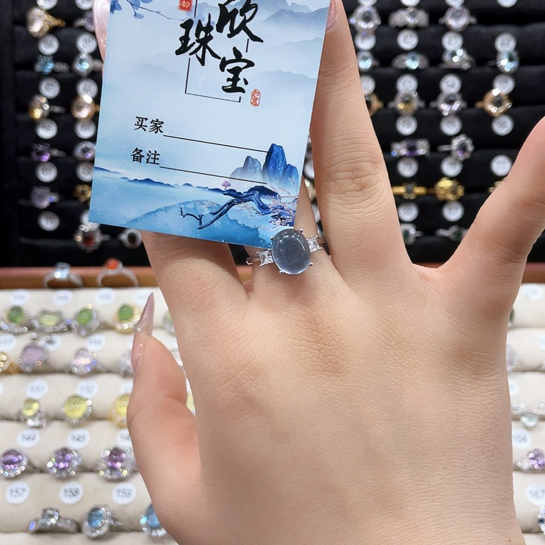 海蓝宝石戒指银S925镶嵌极**人6