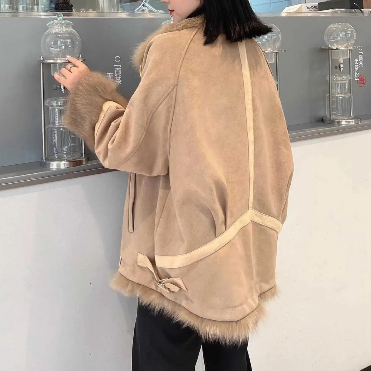 人造皮草 2025冬新毛拼接麂皮绒皮草外套女派克服两年穿