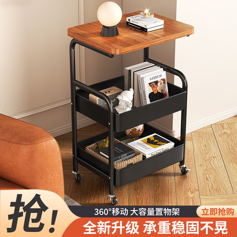 中古风出租房茶几可移动置物架桌板零食小推车厨房落地多层收纳架