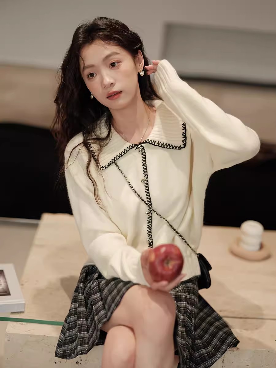 甜美风翻领毛衣开衫外套女2025新款韩系秋季穿搭针织衫时尚上衣