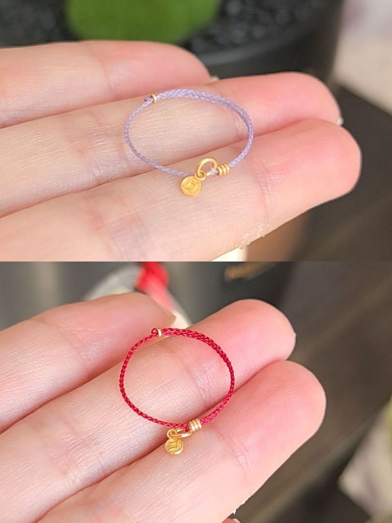 《事事如意》足金999 迷你小钱币黄金红绳编织时尚百搭手指绳