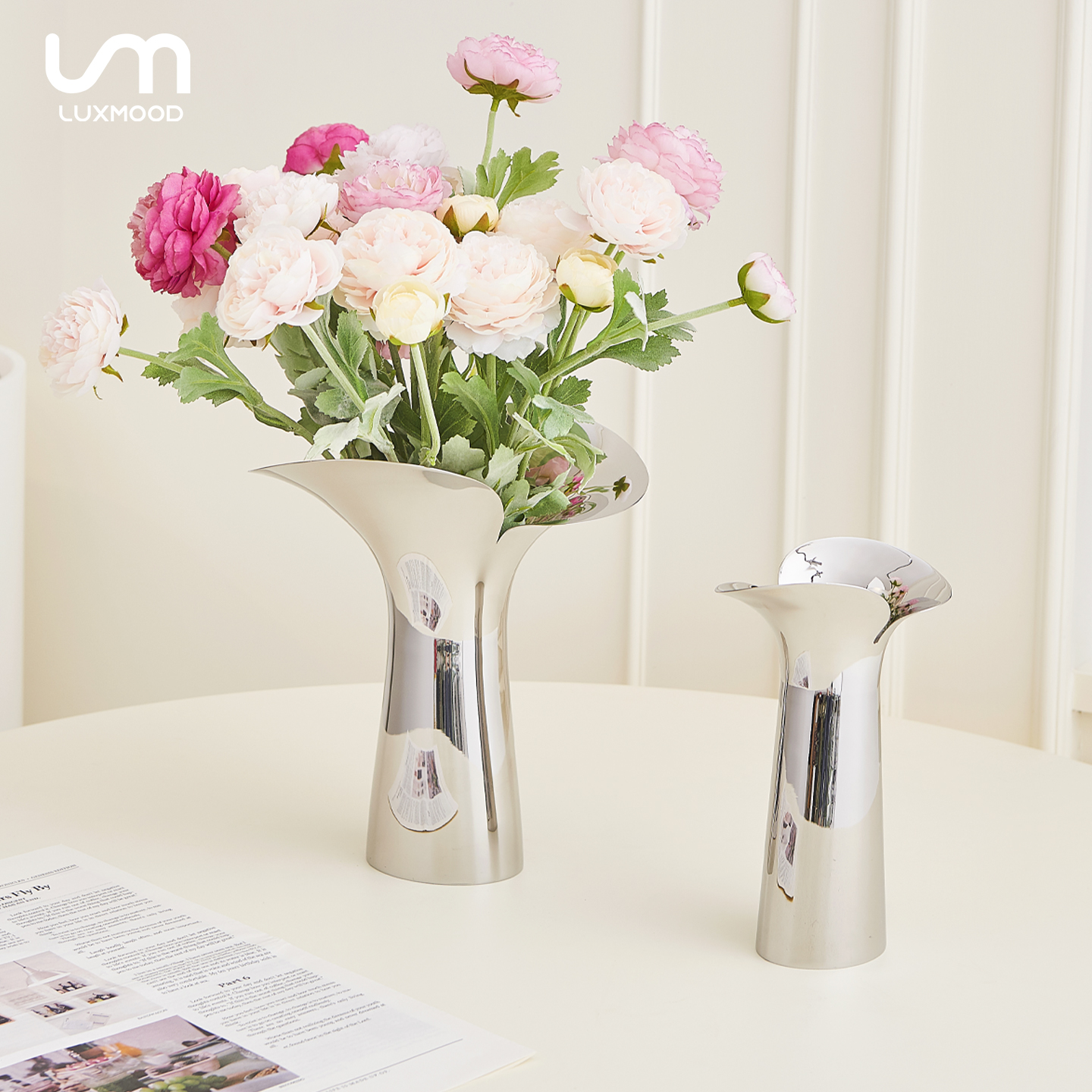 LUXMOOD勒慕轻奢不锈钢插花瓶水培鲜花玻璃花瓶客厅餐桌花瓶插花