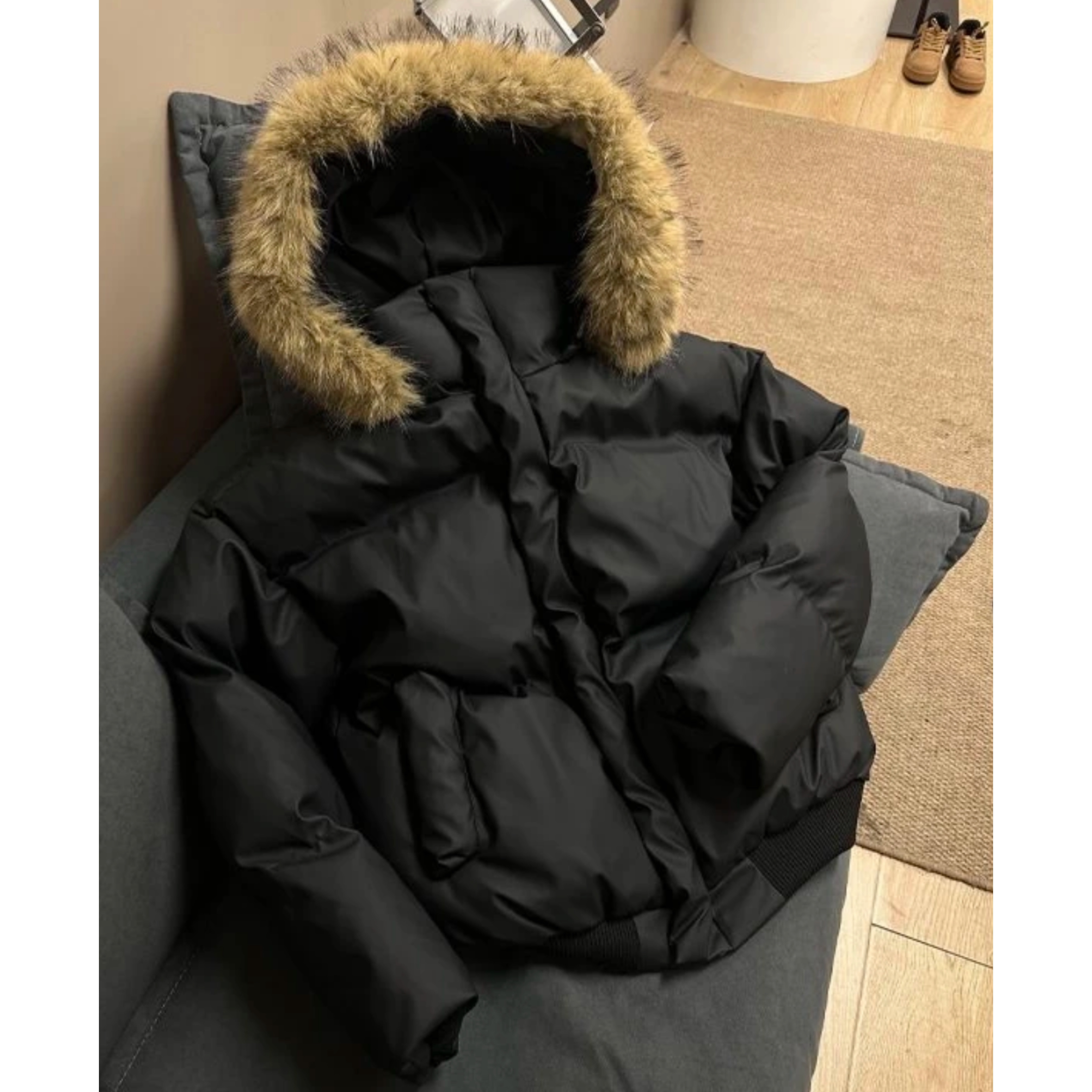 518 美式可拆卸毛领棉服冬季款保暖连帽面包服皮棉衣