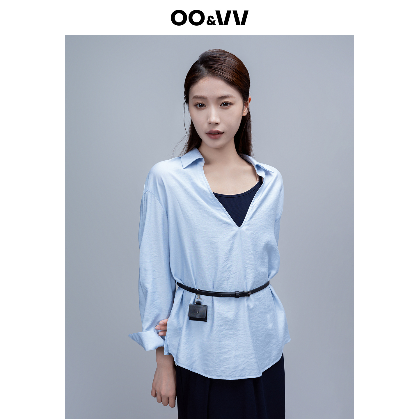 OO&VV2025秋新款气质套装polo领V领长袖衬衫+吊带连衣裙时尚两件