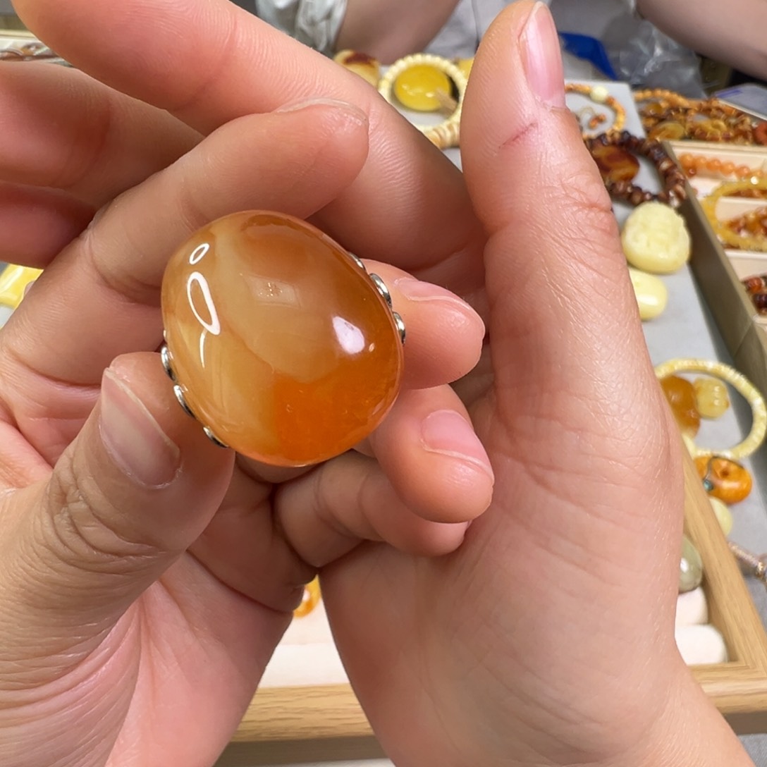 蜜蜡裸石银S925镶嵌蜜蜡