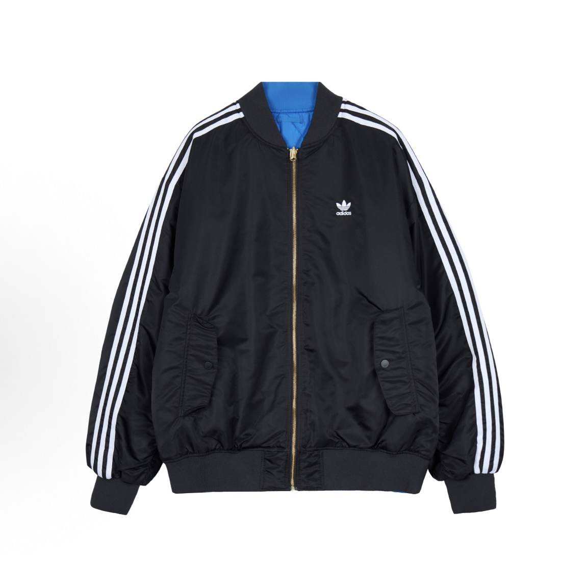 adidas originals侧边条纹设计双面穿休闲宽松棉服男款黑色IW3641