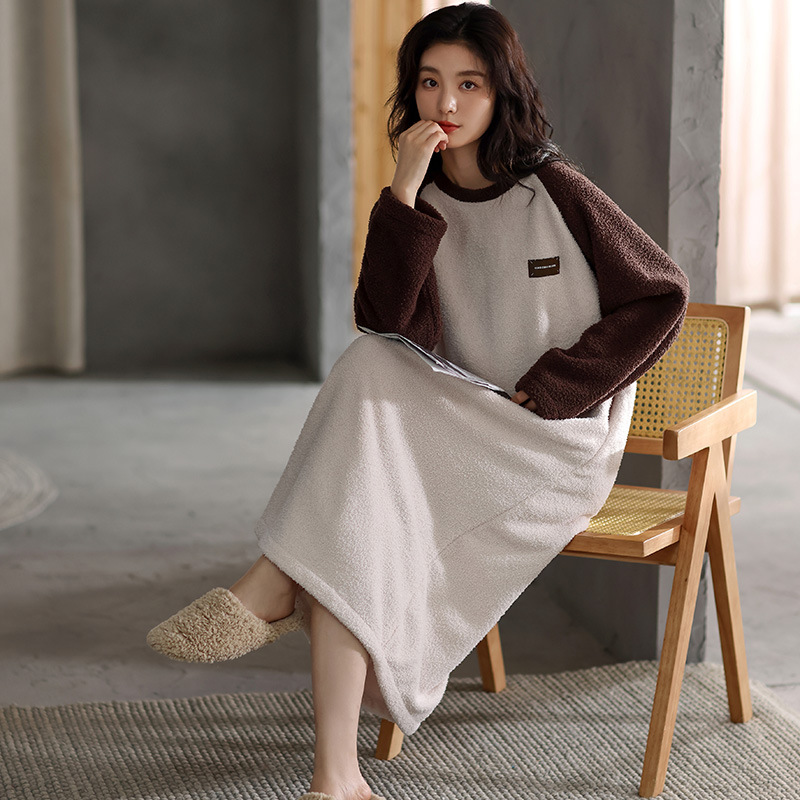 秋冬季韩板珊瑚绒睡裙加厚款法兰绒睡衣长款可爱公主风保暖家居服