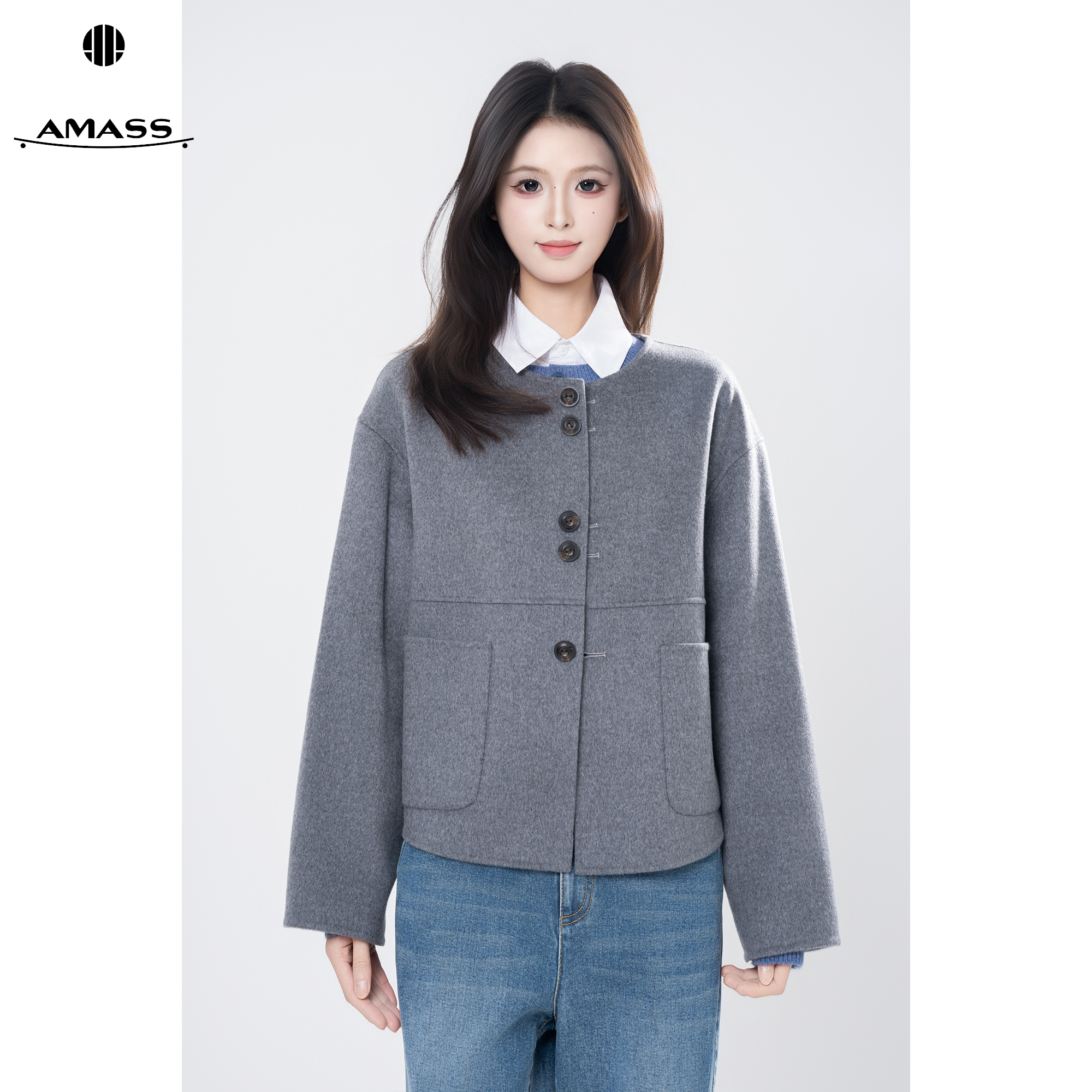 AMASS/阿玛施秋冬新款高级感复古轻奢老钱风时尚毛呢外套女540006
