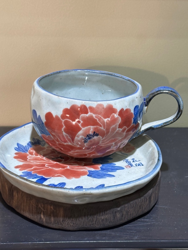 【近山古美】红牡丹咖啡杯套组手工手绘釉下彩高温瓷