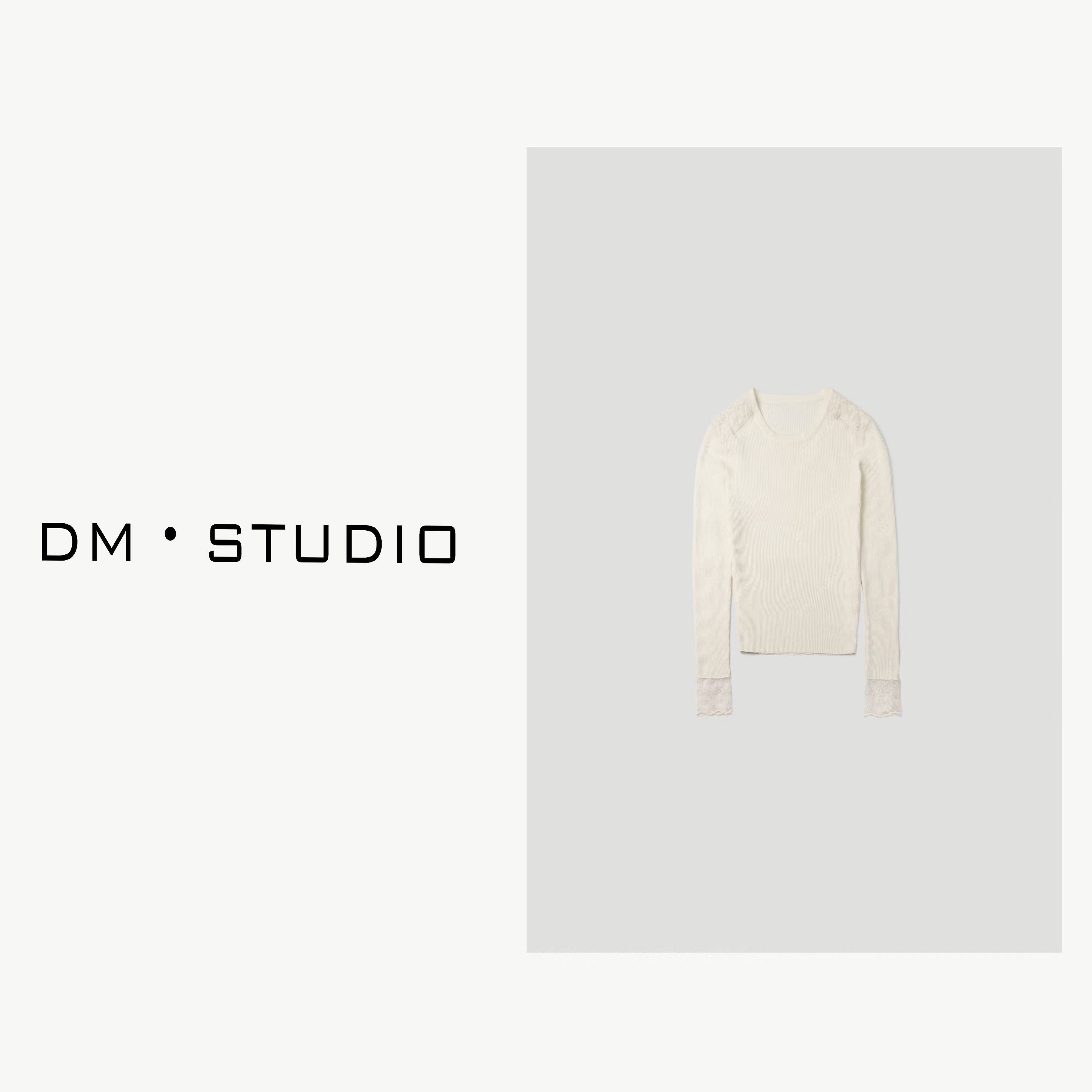 DEDM•STUDIO/设计洋气重工蕾丝绵羊毛混纺针织长袖上衣（7539）