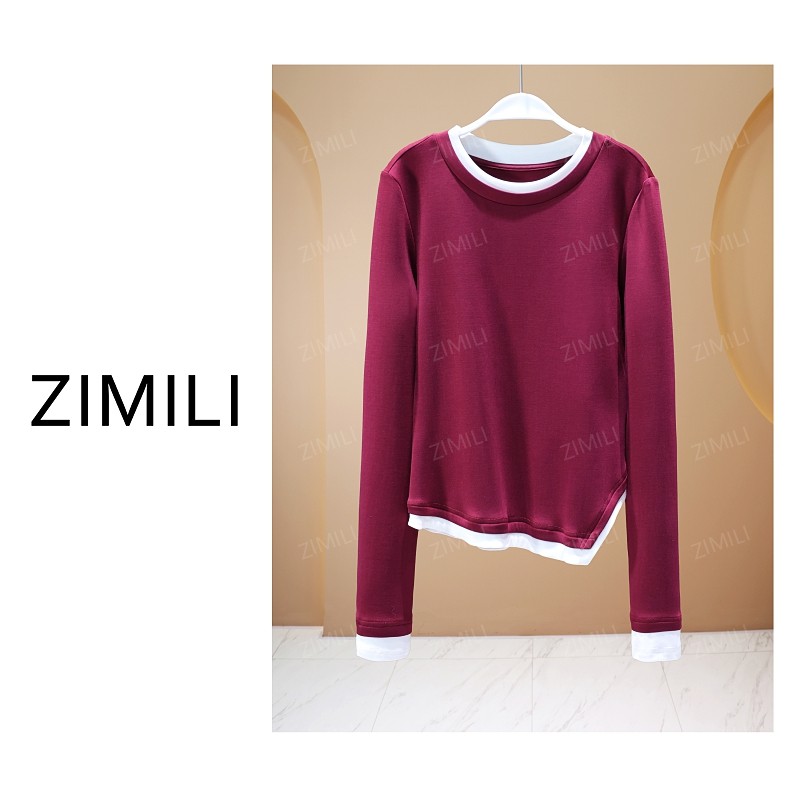 【亮哥女装】2025秋冬《朱颜》安可拉红撞色拼接修身打底衫5020-A8