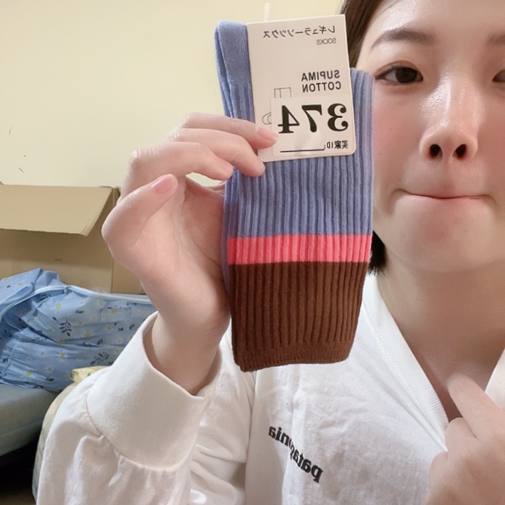 三醋酯纤维优家蓝色小腿袜374