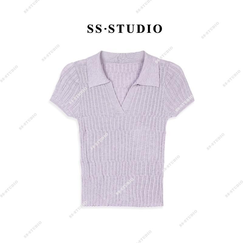 【SUSU】夏季翻领修身显瘦气质休闲百搭打底短袖针织上衣SS-5120