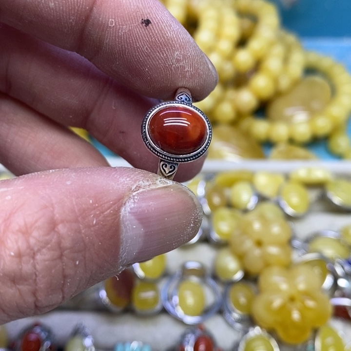 南红玛瑙戒指银S925镶嵌戒指