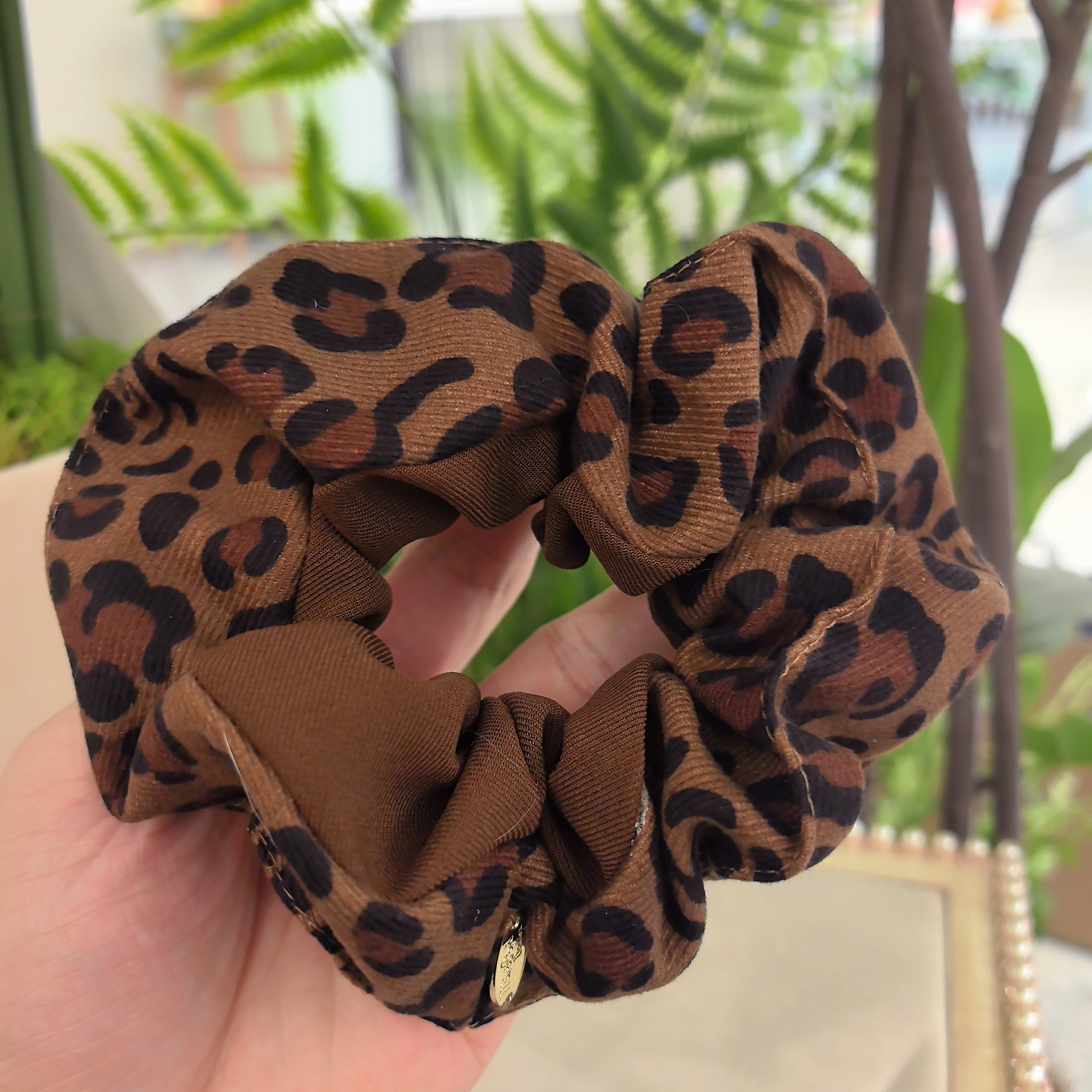 韩系新款精致咖色豹纹双拼时尚简约百搭发圈WM-810