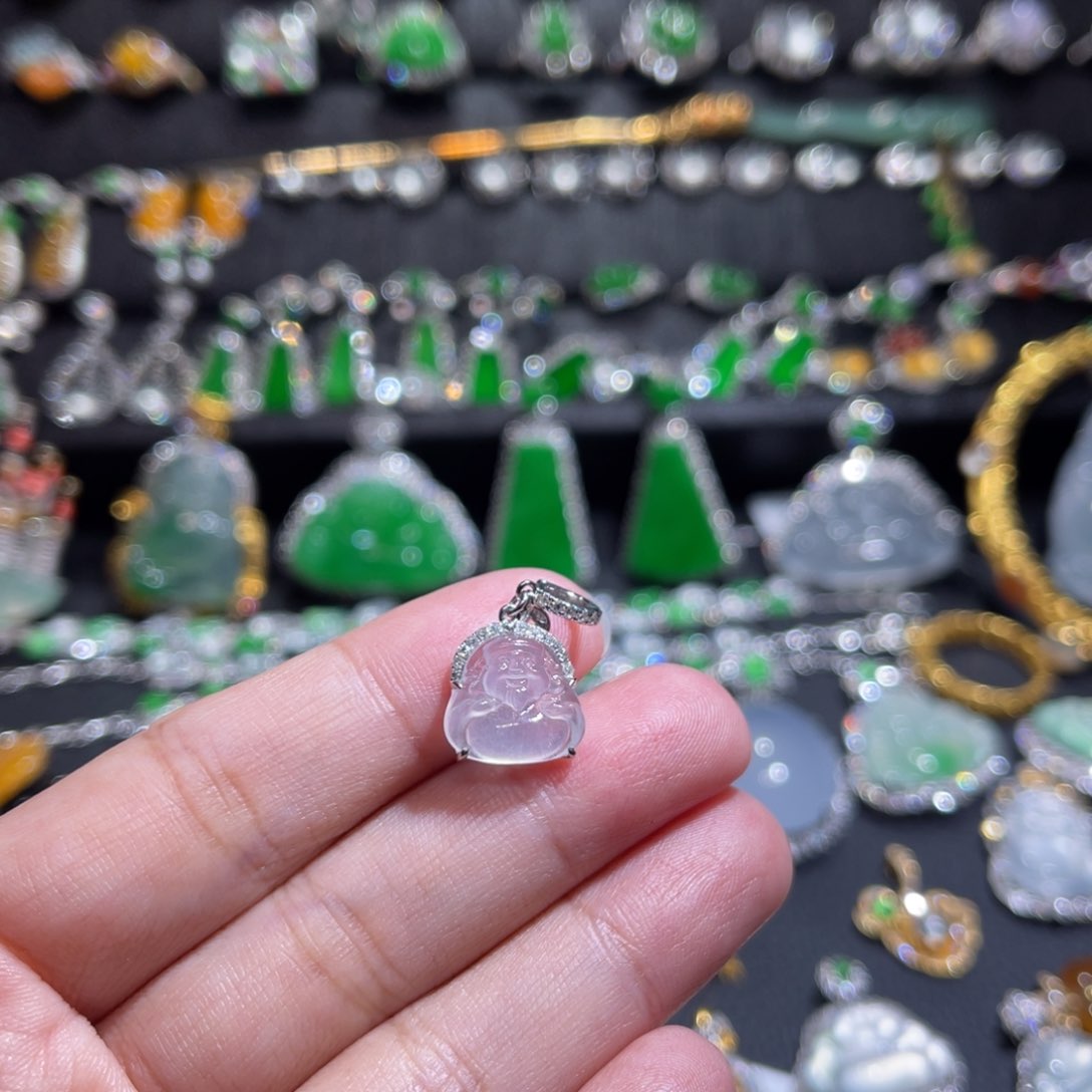 翡翠吊坠(不含链)18K金镶嵌财神爷万能扣吊坠