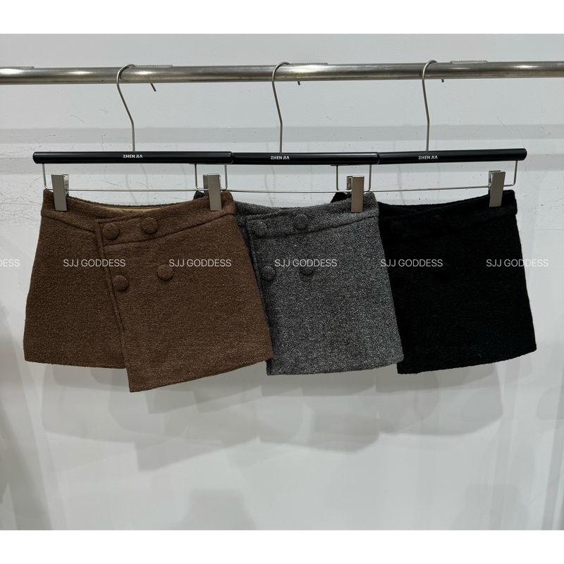 SJJ定制-复古港风短裙不规则毛呢半身裙（裙长29）120301