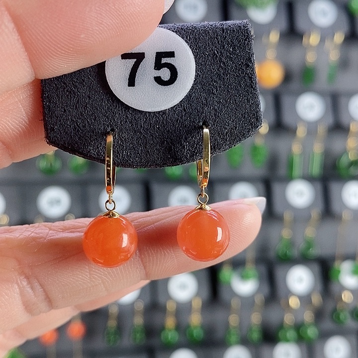 南红玛瑙耳饰18K金镶嵌