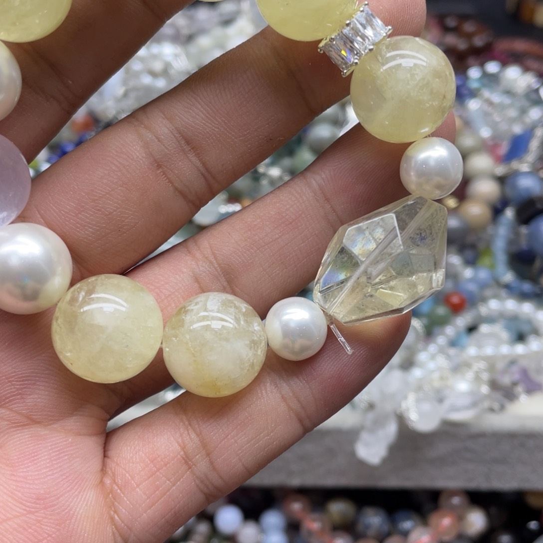 烟晶手链银S800镀金镶嵌