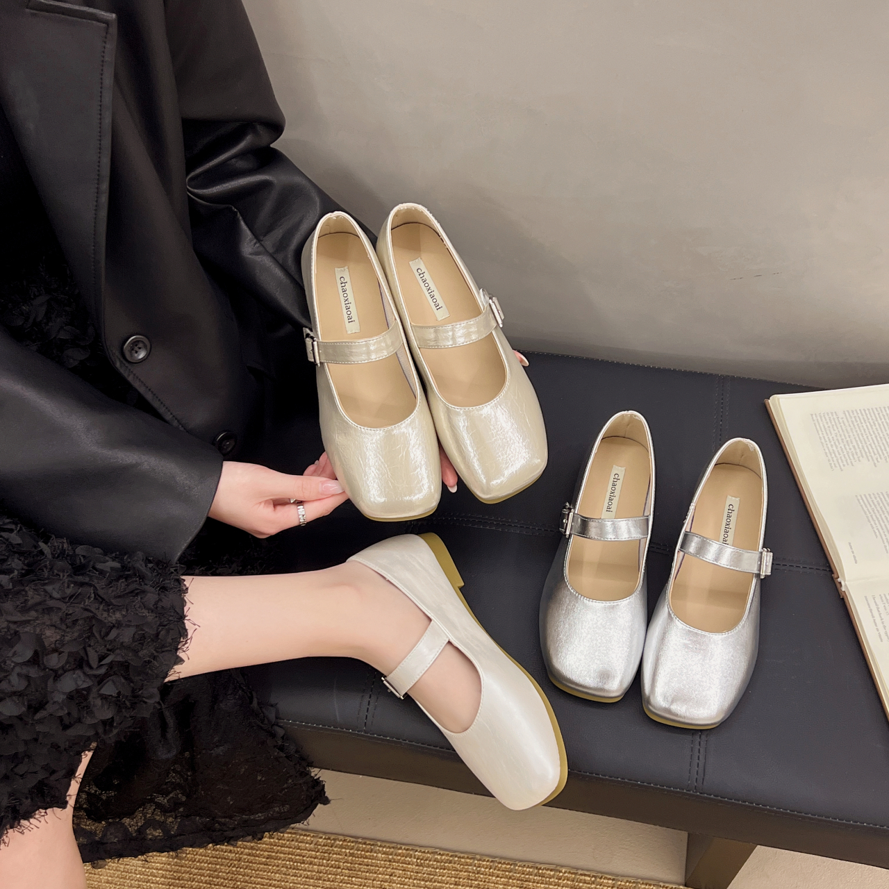 法式温柔风方头玛丽珍浅口单鞋女2025夏季新款一字带软底芭蕾舞鞋