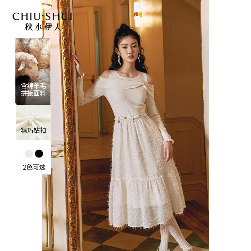 秋水伊人蝴蝶结连衣裙2026年春季新款女时尚裙子626112A435026