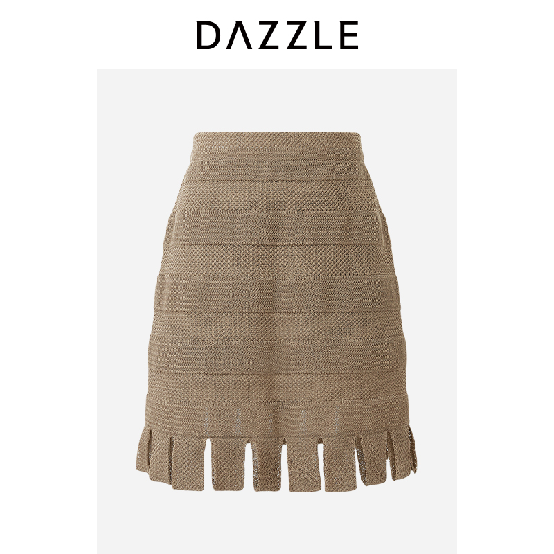 DAZZLE 地素毛衫半裙深卡其色短裙2H3E705