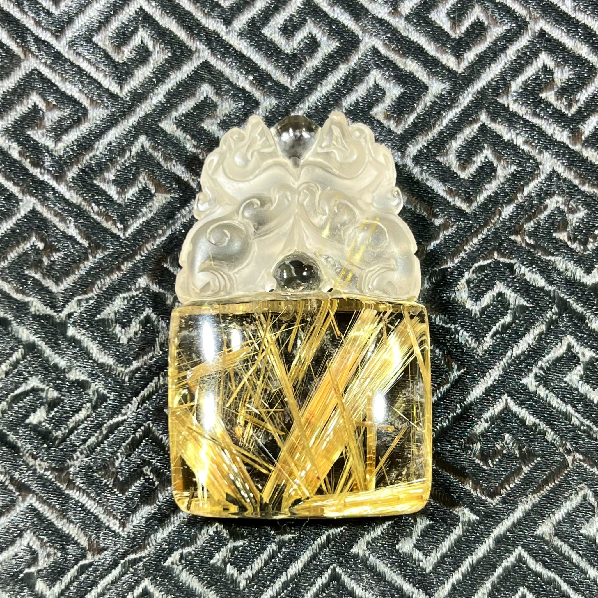 天然水晶纯手工雕刻钛晶双貔貅无事牌吊坠精美项链情侣