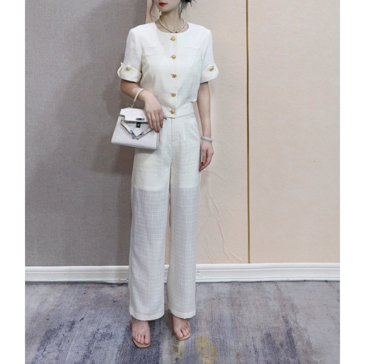 【清】小个子白色气质小香风套装
