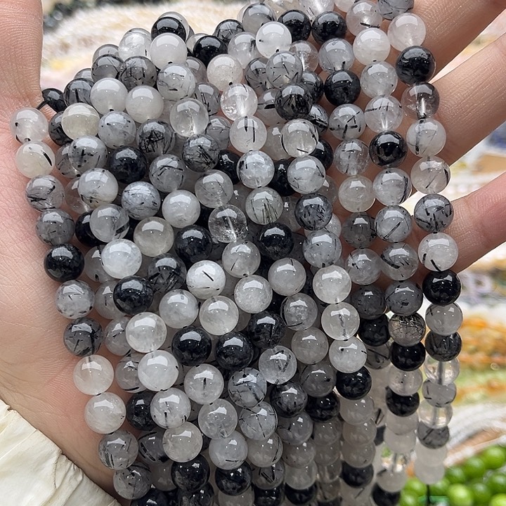 玛瑙/玉髓珠宝半成品未镶嵌一条8mm左右黑发晶珠