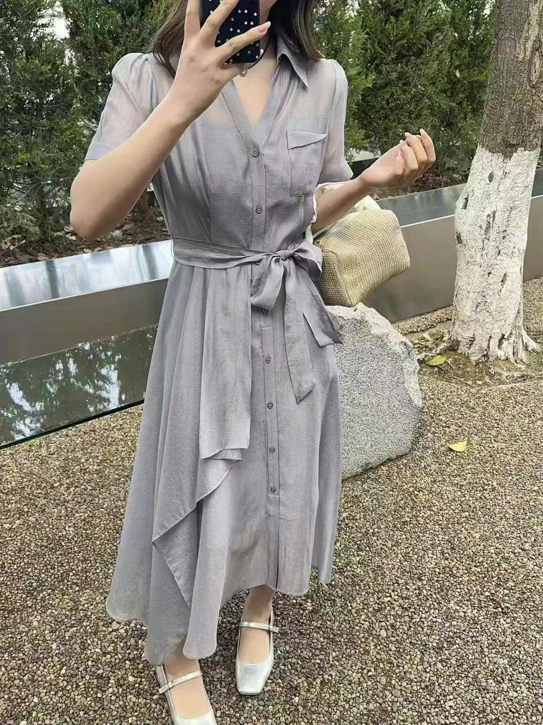 6267-短袖套头裙拼接少女风长裙连衣裙气质夏季时尚春夏