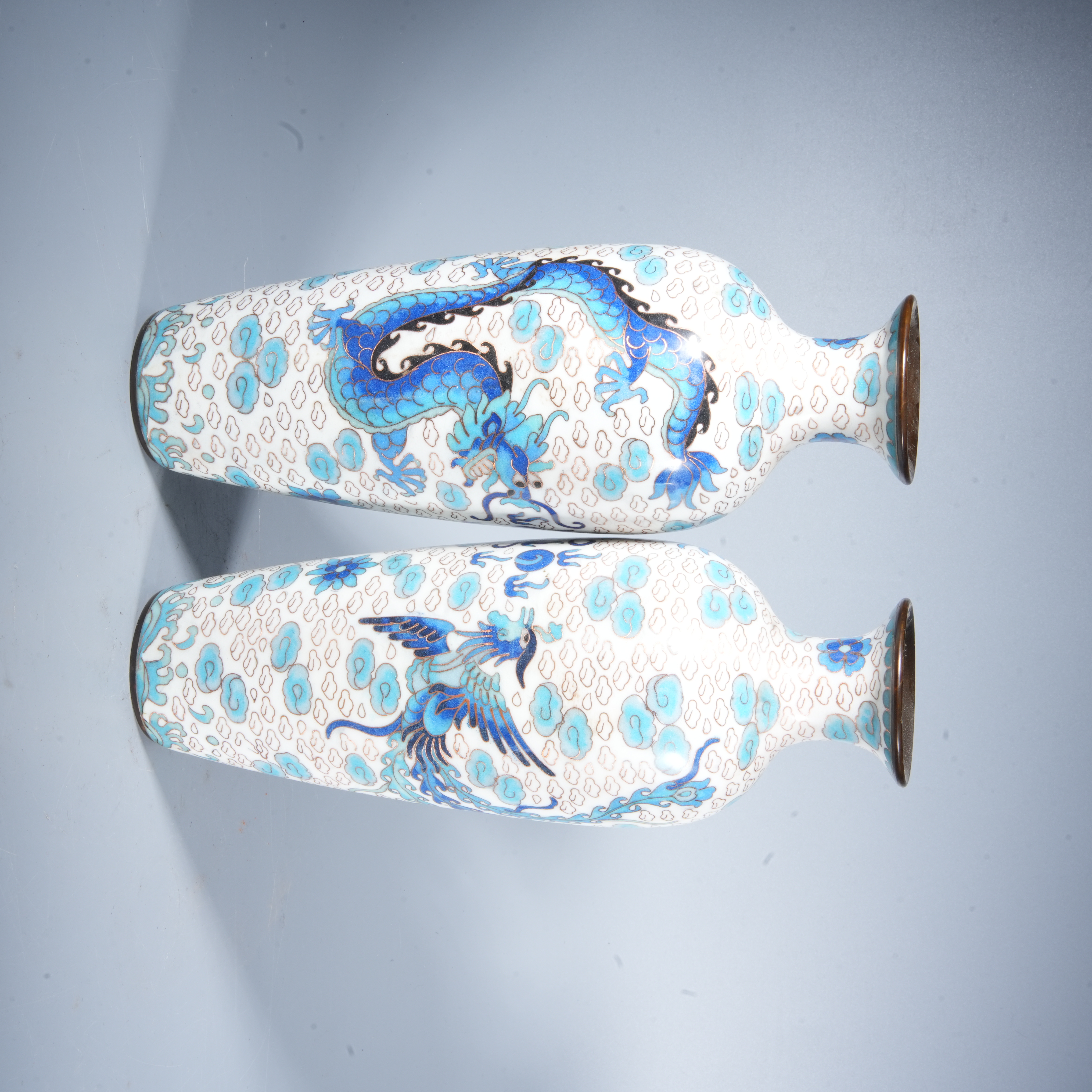 Tgz18 清代 景泰蓝龙凤纹赏瓶一对