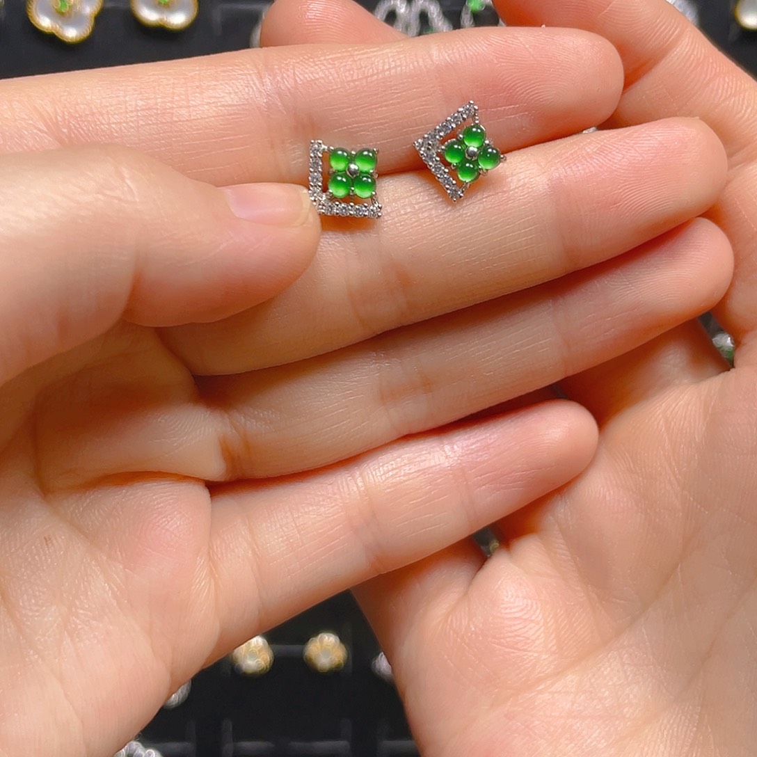 翡翠戒指银S925镶嵌耳钉