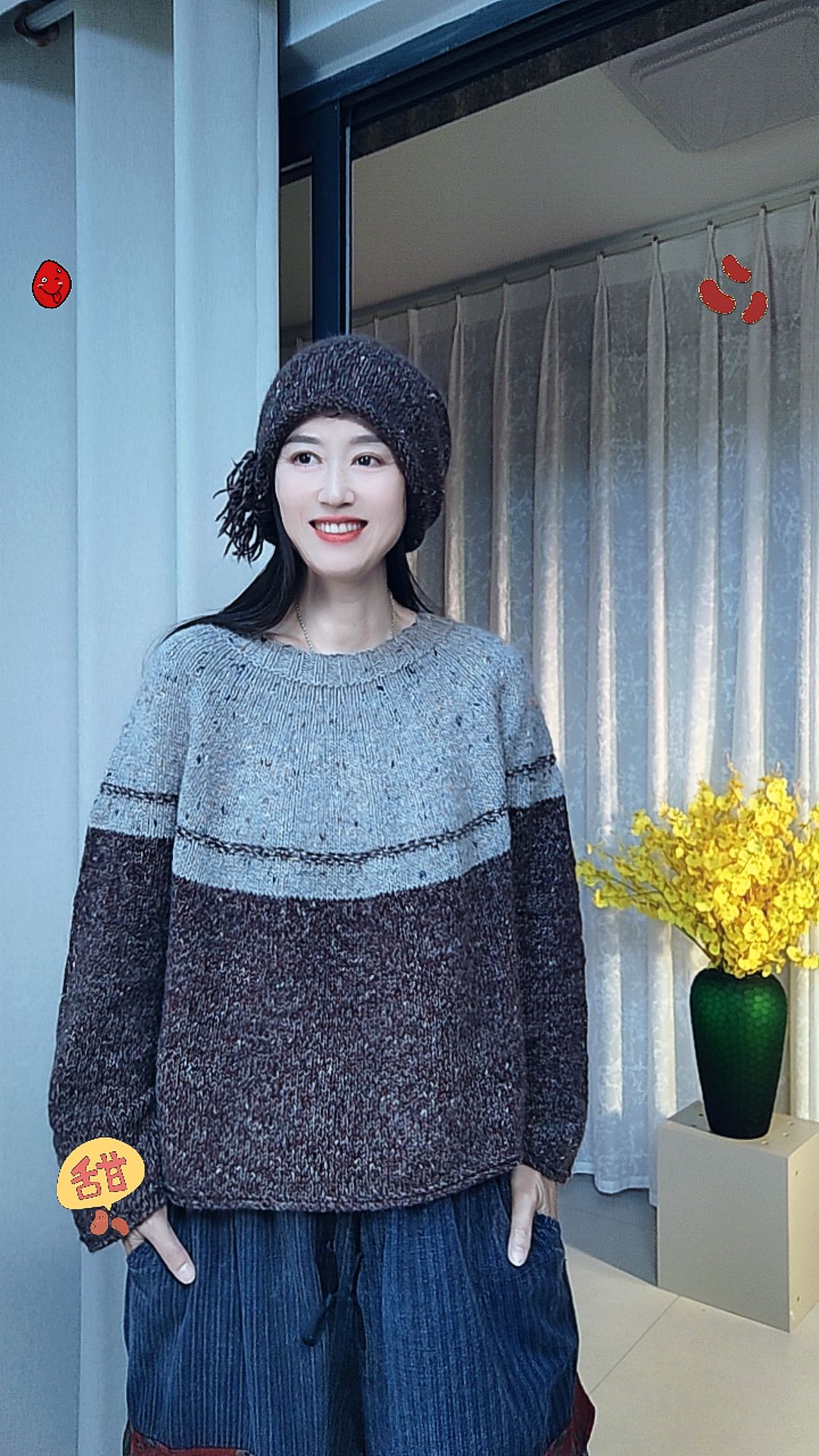 黄婆婆家个性编织长袖衫《小四月》咖加灰材料包