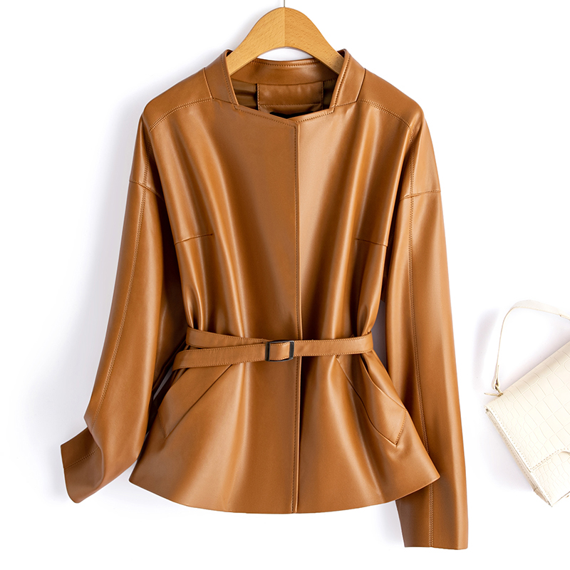 真皮皮衣女短款宽松收腰系带绵羊皮夹克气质泡感显瘦外套时尚