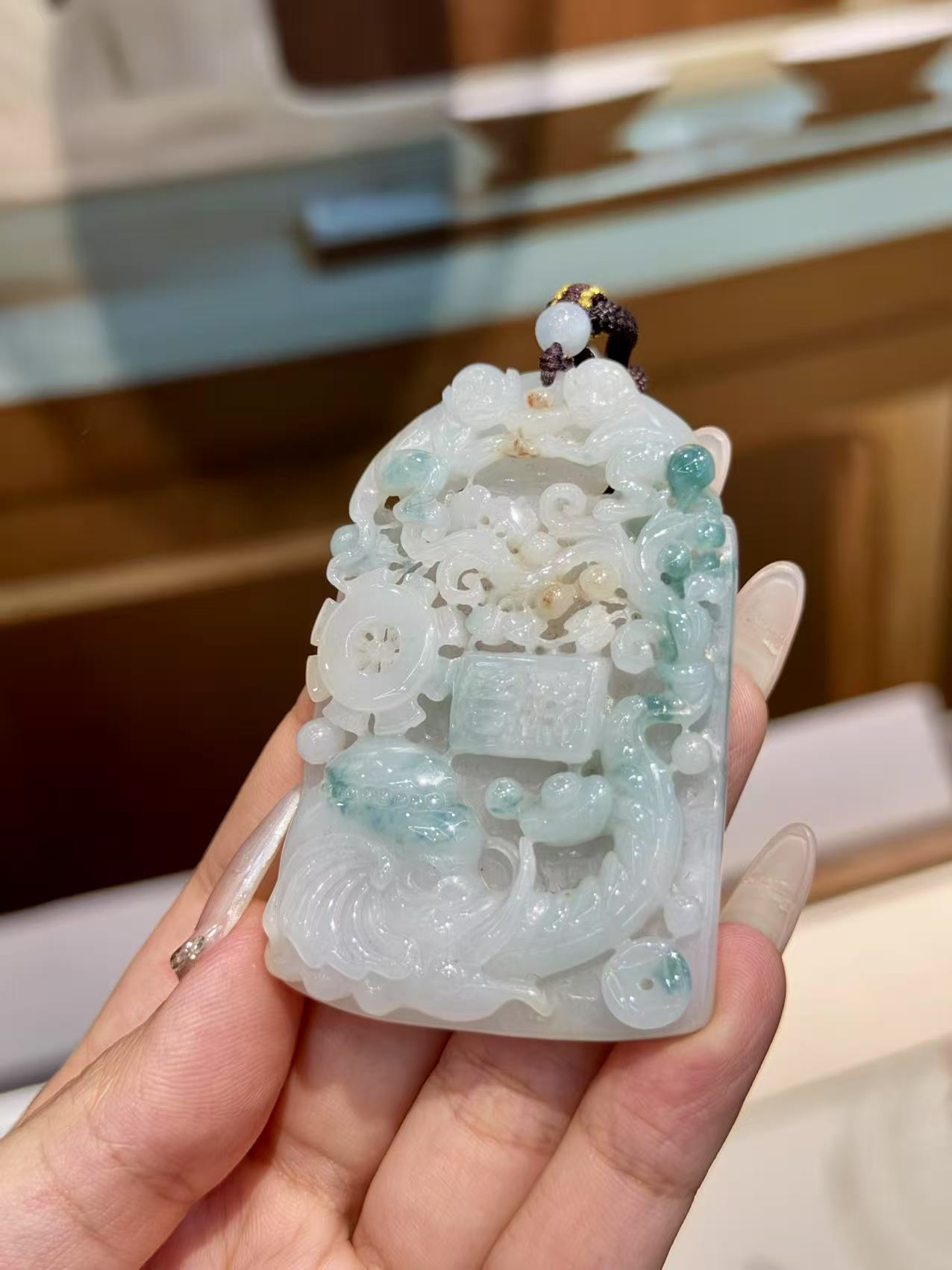 翡翠纯手工雕刻件封侯拜相吉祥如意节日送礼